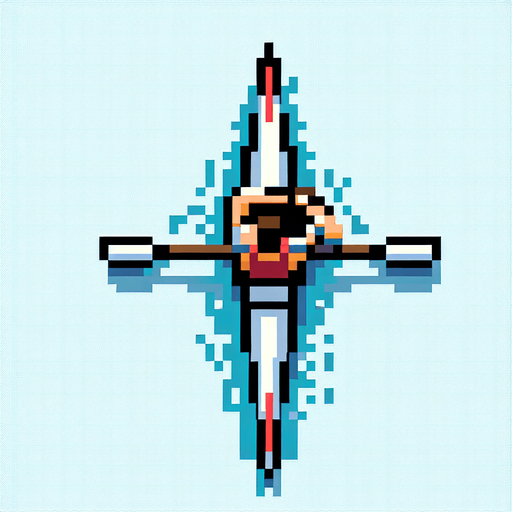 8 bit pixelatef olympic rowing canoe paddler, seen directly from above. gta 2 bird-eye perspective.
Single Game Texture. In-Game asset. 2d. Blank background. High contrast. No shadows.