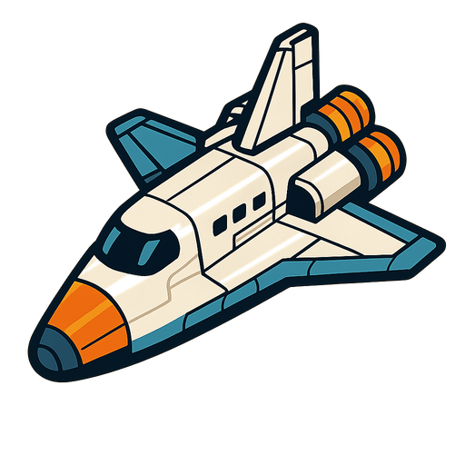 y pozisyonunda yatay bir uzay mekiği.
In-Game asset.  2d.  High contrast.  No shadows