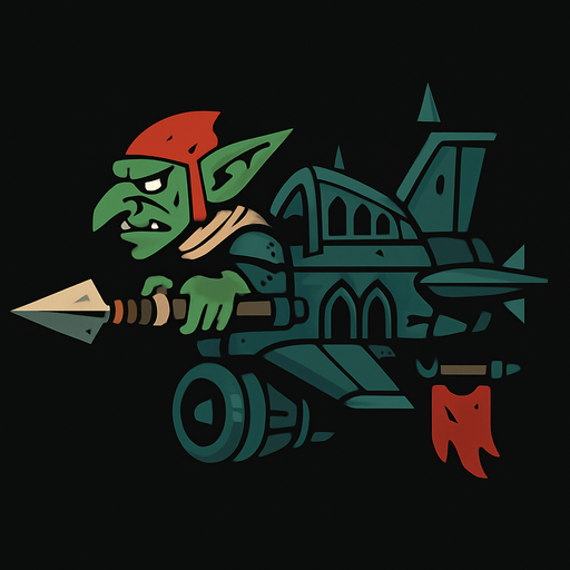 goblin spear ghotic fantasy warplane. side scroller.
In-Game asset.  2d.  High contrast.  No shadows