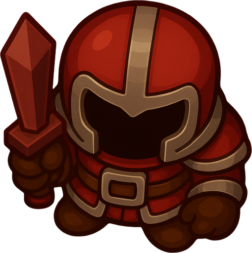 slightly rotate the character counterclock wise, so its facing directly the -y direction, from top view perspective. use a red, brown and silver color theme