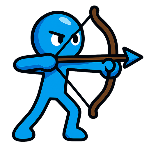 Blue stickman with a bow.
In-Game asset.  2d.  High contrast.  No shadows