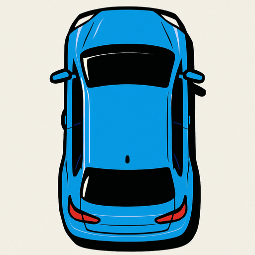 modern car view from above.
In-Game asset.  2d.  High contrast.  No shadows