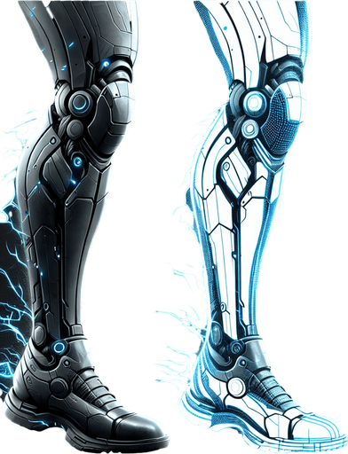 A stylized, sleek cybernetic boot or leg silhouette with clear motion lines trailing behind it (like speed lines). Alternatively, three chevrons (>>>) pointing forward, glowing with blue energy, suggesting rapid advancement..
Single Game Texture.  In-Game asset.  2d.  Blank background.  High contrast.  No shadows