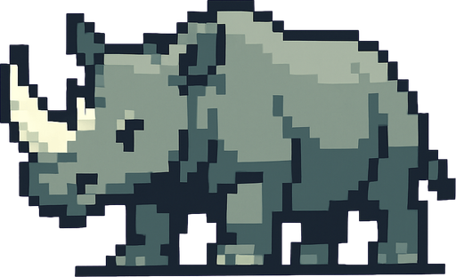 Pixel rhino.
In-Game asset.  2d.  High contrast.  No shadows