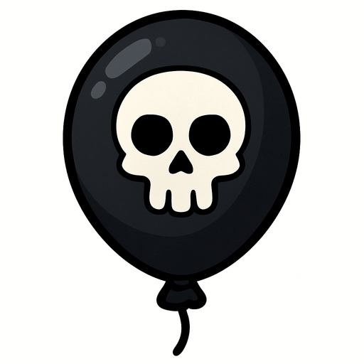 Black Ballon with white skull on.
In-Game asset.  2d.  No shadows
