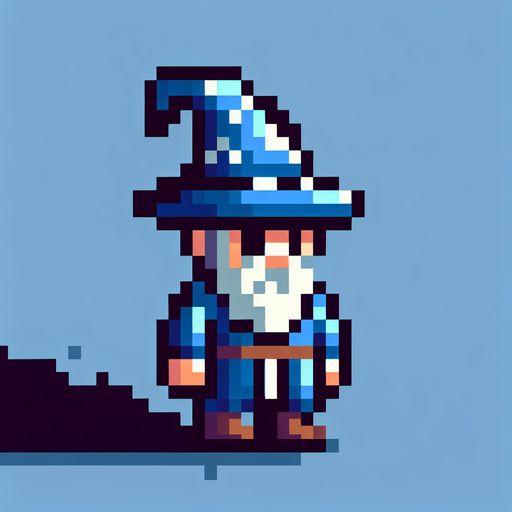 wisard 8 bit from the top down.
Single Game Texture. In-Game asset. 2d. Blank background. High contrast. No shadows.