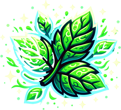 A bundle of glowing green herbs tied together, or a single stylized leaf with potent green light radiating from its veins..
Single Game Texture.  In-Game asset.  2d.  Blank background.  High contrast.  No shadows
