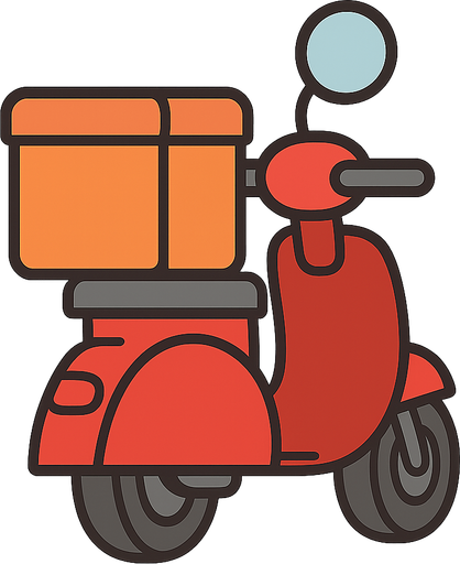 ıts a  courier scooter its looking behind
. No background. Transparent background. Blank background. No shadows. 2d. In-Game asset. flat