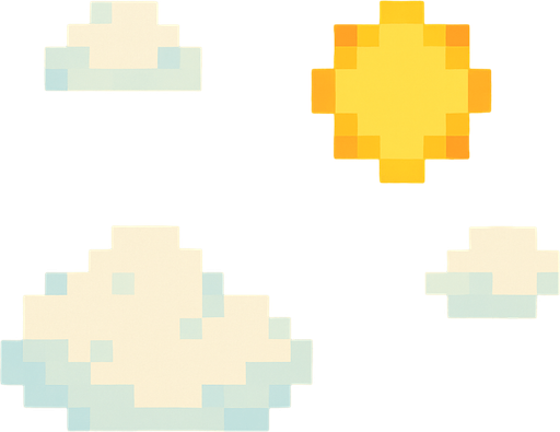 Cielo de fondo pixelado con un sol y nubes.
No shadows