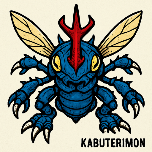 Kabuterimon. visto desde arriba. calidad y detalles altos.
In-Game asset.  2d.  High contrast.  No shadows