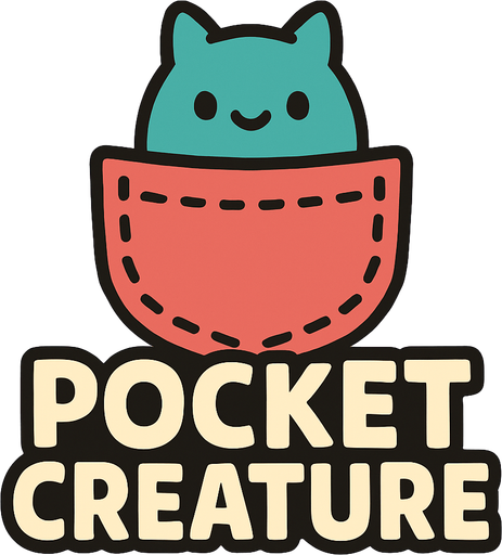 create a cute logo with Pocket Creature written.
In-Game asset.  2d.  High contrast.  No shadows