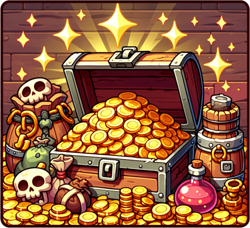 Клад, мультяшный.
Single Game Texture.  In-Game asset.  2d.  Blank background.  High contrast.  No shadows