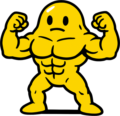 Bana sarı kaslı bir slime yap elleri kolları ayakları var kasları kolayca belli oluyo nötr.
In-Game asset.  2d.  High contrast.  No shadows