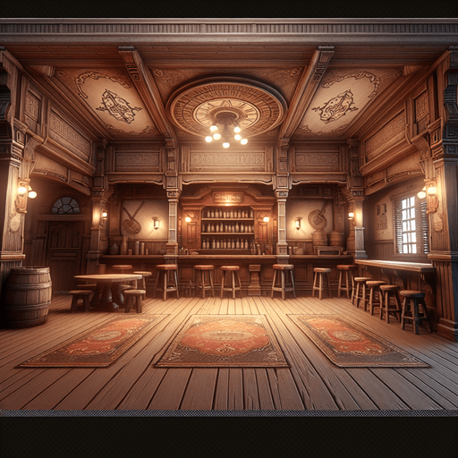 empty western saloon, just the floor, ceiling and walls..
Single Game Texture. In-Game asset. 2d. Blank background. High contrast. No shadows.