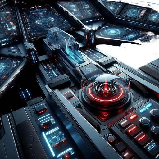a futuristic space fighter cockpit with lazer fire button.