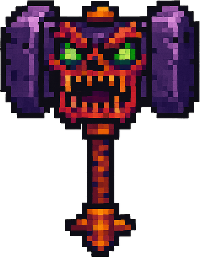martillo mounstroso de pixeles.
In-Game asset.  2d.  High contrast.  No shadows