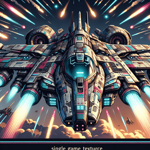 Appearance:

The spaceship should have a sleek, futuristic design, with details such as glowing engines, aerodynamic shapes, and customizable color schemes.
Design should include visual indicators for health or power-ups, such as glowing shields or an energy bar.
In the shooting game background, the spaceship should be attacking aliens descending from above. The design should show the spaceship firing bullets or launching bombs upward toward the approaching aliens, creating an intense and action-packed scene. The spaceship's attacks should look powerful and precise, emphasizing its role as the player's main weapon against the alien invasion.

The front of the spaceship should be facing upward..
Single Game Texture. In-Game asset. 2d. Blank background. High contrast. No shadows.
