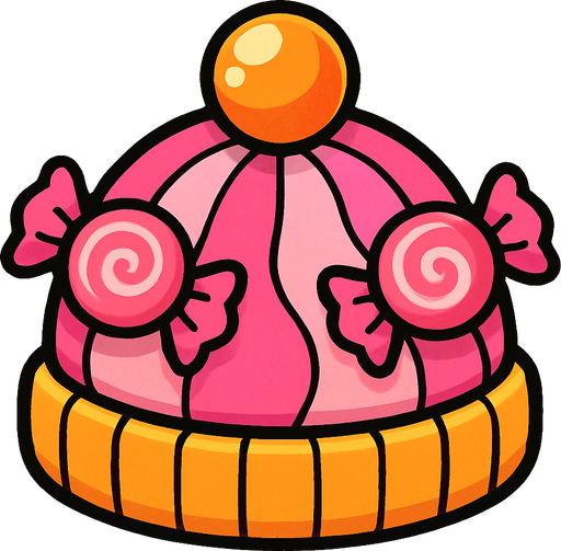 cute candy design beanie top view..
In-Game asset.  2d.  High contrast.  No shadows