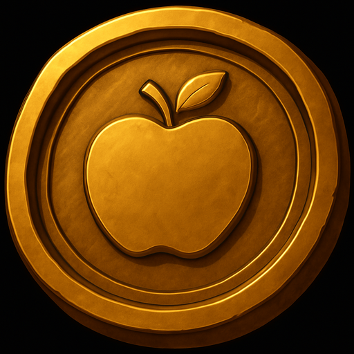 derinliği artır. paranın dış çıkıntısı çok koyu altın rengine olsun içindeki simge elma şeklinde olsun