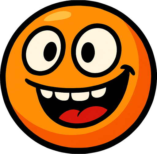 An orange round ball with a silly smile.
In-Game asset.  High contrast.  No shadows