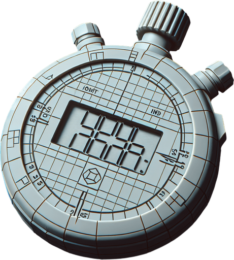 3D image of a digital stopwatch face with no numbers shown on the display.
Single Game Texture. In-Game asset. 2d. Blank background. High contrast. No shadows.