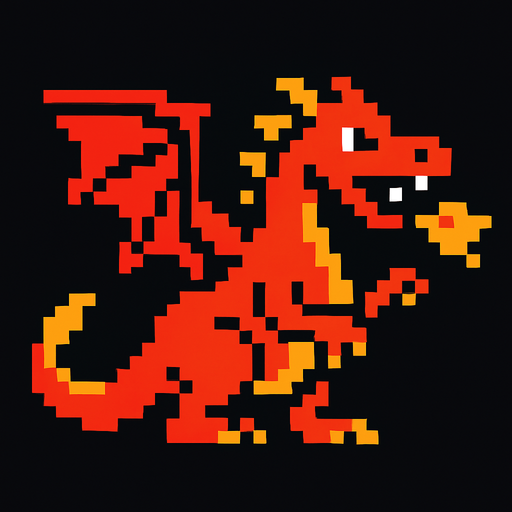 Dragon 8 bit.
In-Game asset.  2d.  High contrast.  No shadows