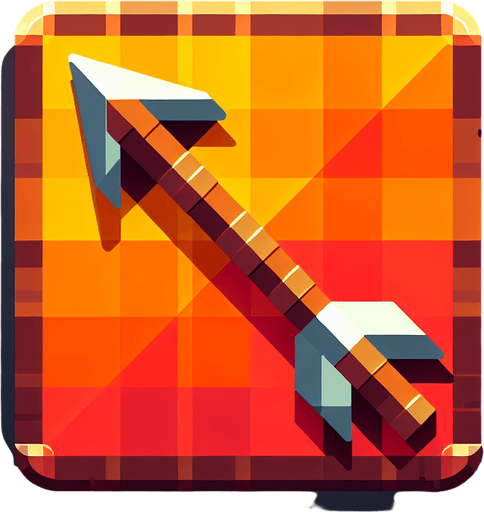 A simple arrow made of wood with iron head in bright colour. Single Game Texture. In-Game asset. 2d. Blank background. High contrast. No shadows..
Single Game Texture. In-Game asset. 2d. Blank background. High contrast. No shadows.
