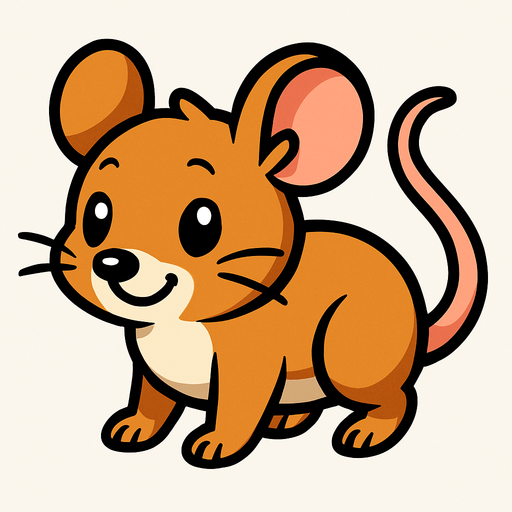 Un emignone souris cartoon style sur ses quatres pattes.
In-Game asset.  2d.  High contrast.  No shadows