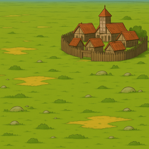 sağ üst köşeye çevresinde eski tahta çitler olan çok küçük bir köy ekle