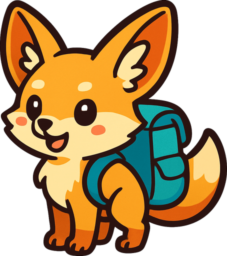 a cute fennec fox with a backbag.
In-Game asset.  2d.  High contrast.  No shadows