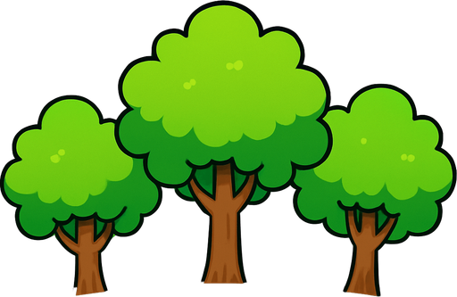 Fondo 2D con cielos y Arboles con cesped.
In-Game asset.  2d.  High contrast.  No shadows