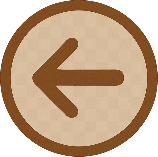 Transparent brawn turning left arrow in a brawn circle, front view