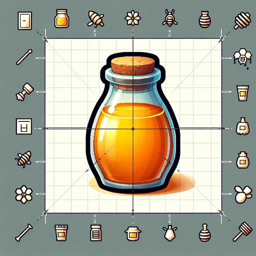 A glass bottle filled with honey.
Single Game Texture. In-Game asset. 2d. Blank background. High contrast. No shadows.