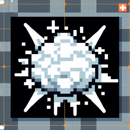 white round cloud burst. Single Game Texture. In-Game asset. 2d. Blank background. High contrast. No shadows.8 bit. pixelated