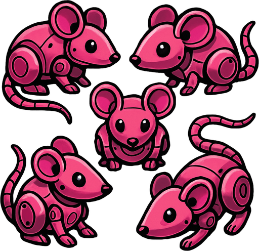 Varios Ratones robot rosa.
In-Game asset.  2d.  High contrast.  No shadows