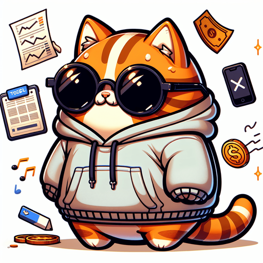 The character in the image is a cartoon-style, orange tabby cat with noticeable stripes, wearing oversized, round, dark opaque sunglasses. Its body is smaller compared to its head, emphasizing a cute, chubby appearance. Dressed in a simple, light-colored hoodie with a drawstring, this cat, equipped with a digital device and papers scattered around, embodies the essence of a stock tracker in a state of urgency, trying to sell tokens rapidly. With its paws depicted as if managing multiple tasks at once, the character combines a playful and whimsical style with the dynamic, sometimes chaotic world of trading, making it an engaging mascot or protagonist for narratives exploring the fast-paced realm of finance..
Single Game Texture. In-Game asset. 2d. Blank background. High contrast. No shadows.