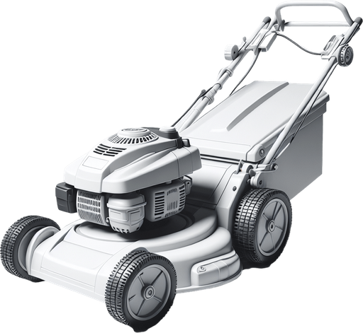 White lawnmower.
Single Game Texture.  In-Game asset.  2d.  Blank background.  High contrast.  No shadows