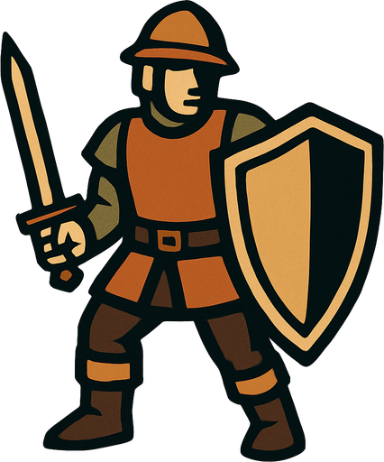 solider with shield in hand.
In-Game asset.  2d.  High contrast.  No shadows