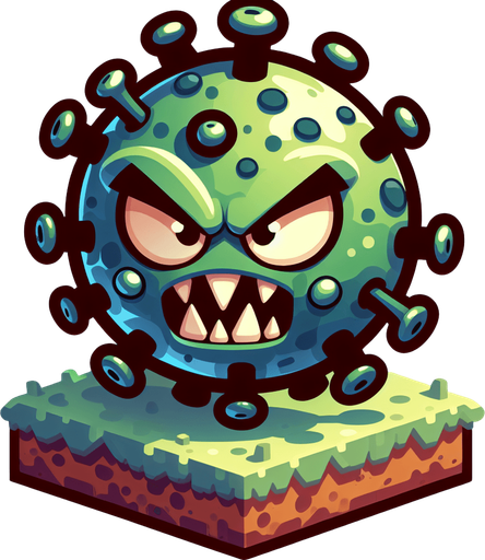 make a cartoony enemy germs..
Single Game Texture.  In-Game asset.  2d.  Blank background.  High contrast.  No shadows