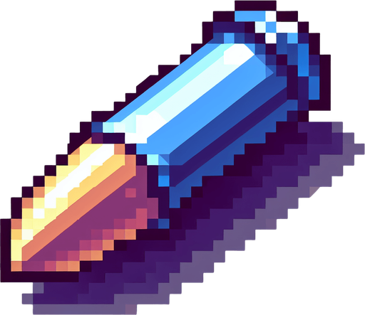 A bullet, pixelated Single Game Texture. In-Game asset. 2d. Blank background. High contrast. No shadows.
