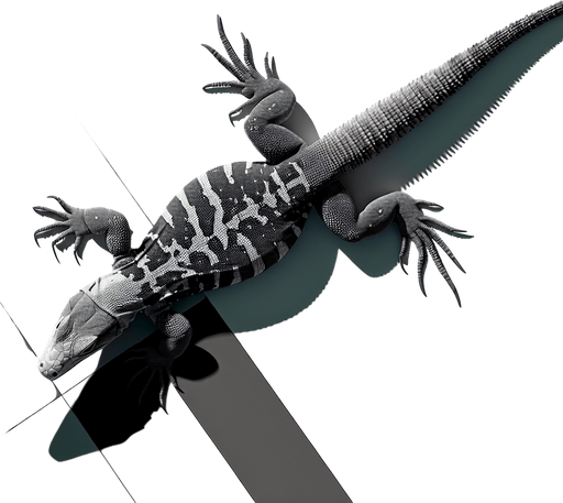 Goanna swimming top down view.
Single Game Texture.  In-Game asset.  2d.  Blank background.  High contrast.  No shadows