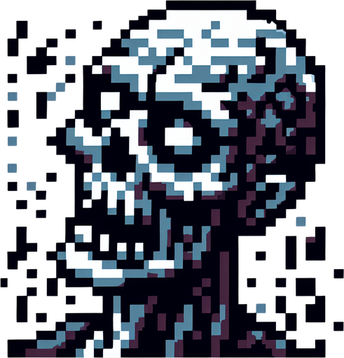 Zombie pixer.
Single Game Texture.  In-Game asset.  2d.  Blank background.  High contrast.  No shadows