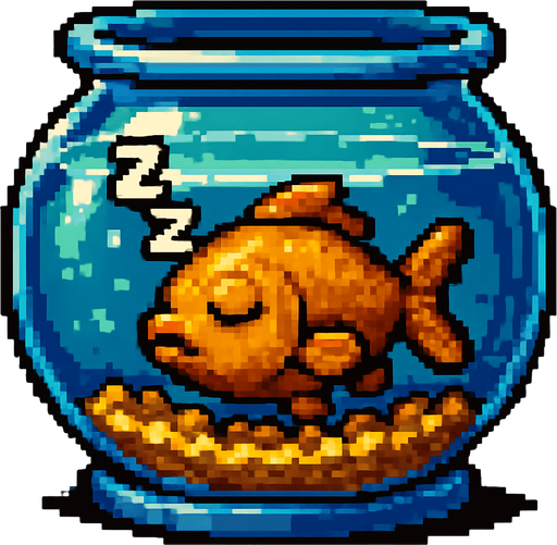una pecera con un pez durmiendo, con estilo pixel art de  metal slug con fondo verde.
In-Game asset.  2d.  High contrast.  No shadows