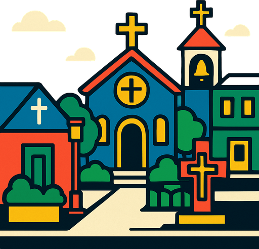 A religious street area.
In-Game asset.  2d.  High contrast.  No shadows