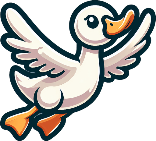 Летящая утка. Мультяшная.
Single Game Texture.  In-Game asset.  2d.  Blank background.  High contrast.  No shadows