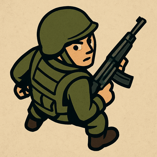 Let's look at soldiers from a bird's eye view, but the soldier should look back and have a weapon in hand..
In-Game asset.  2d.  High contrast.  No shadows