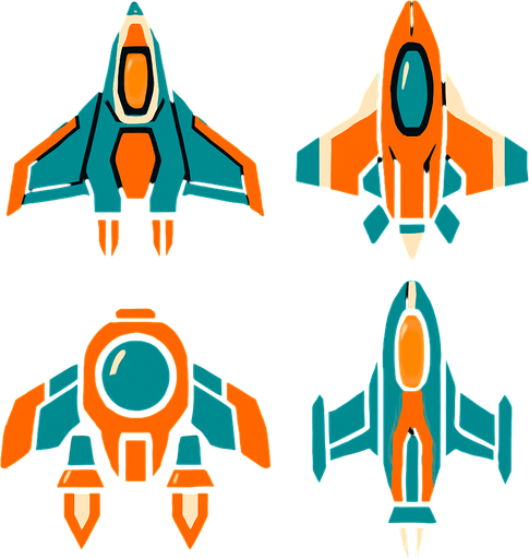 spaceships.
In-Game asset.  2d.  High contrast.  No shadows