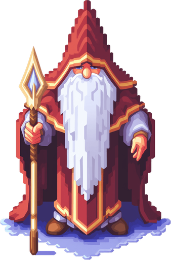 single wizard, hooded Pixel art, 16 bit, isometric, SNES, top-down, no background, white background, low resolution, symmetrical, seen from front.