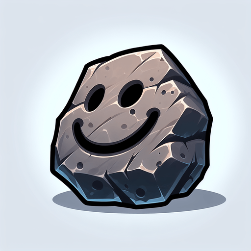 a rock with a smiley face on it.
Single Game Texture. In-Game asset. 2d. Blank background. High contrast. No shadows.