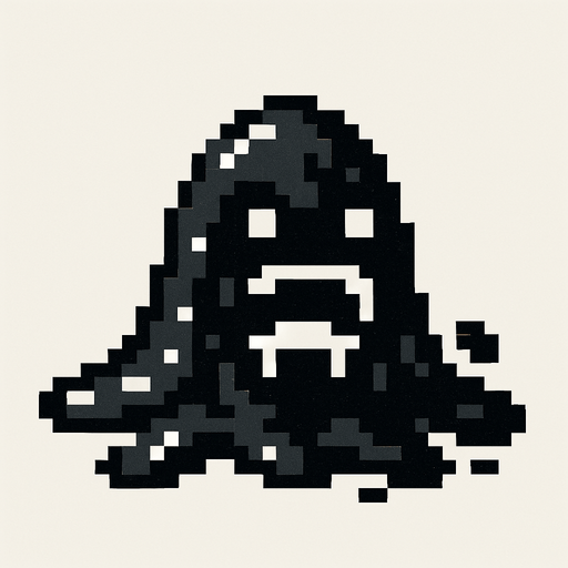 monstruo de slime negro de pixeles.
In-Game asset.  2d.  High contrast.  No shadows